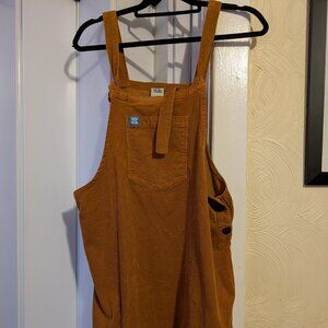 Lucy & Yak corduroy mini dungaree dress in golden ochre